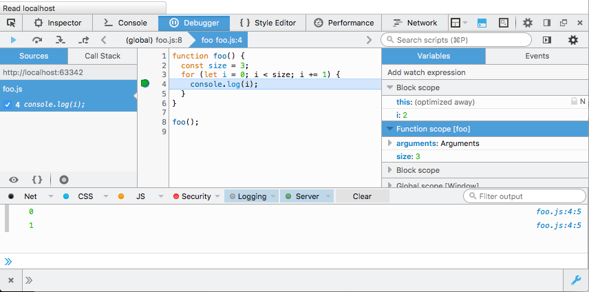 Figure 9: Variable i has block scope