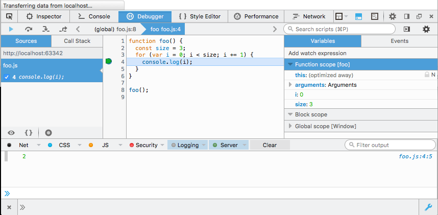 Figure 9: Variable i has function scope