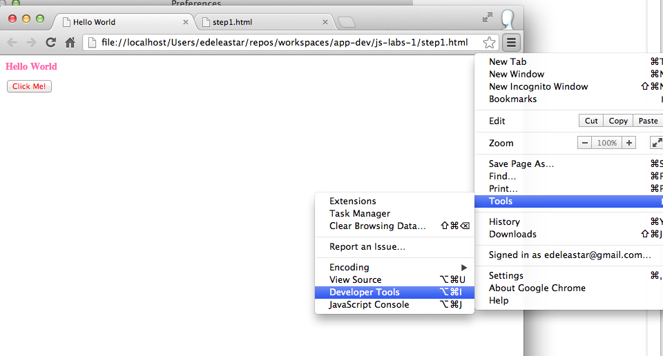 Figure 6: Opening Chrome Developer Tools