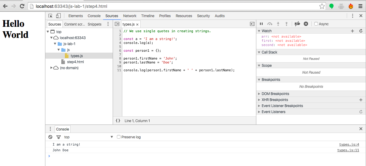 Figure 3: Debugging types.js