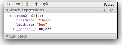 Figure 3: person2 object added to Watch pane