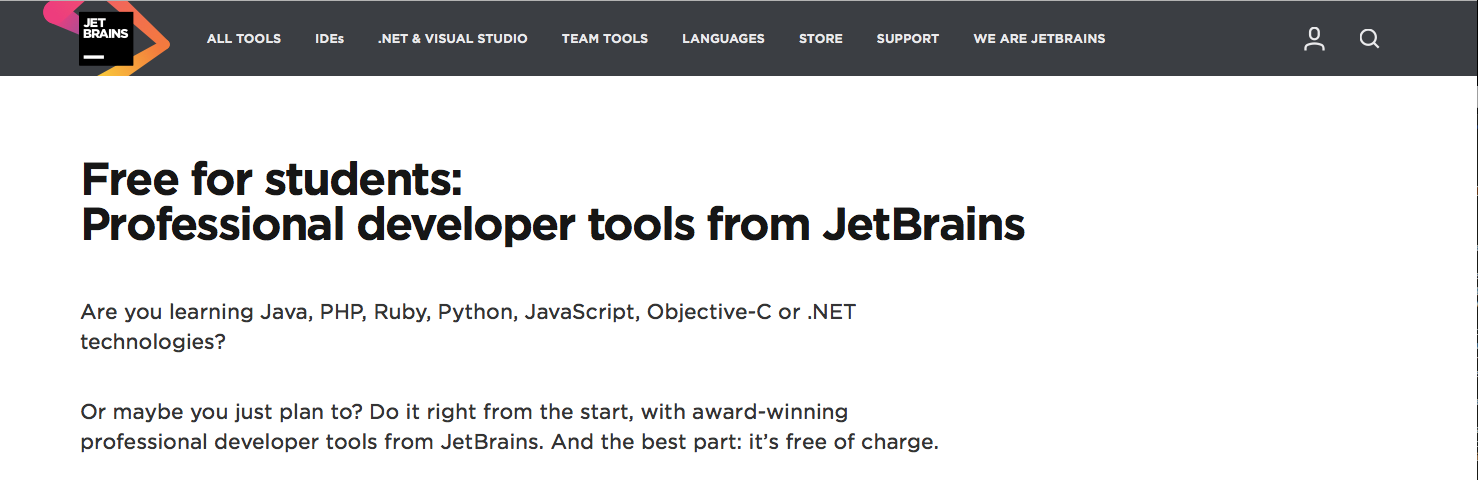 Figure 2: Obtain free student JetBrains license
