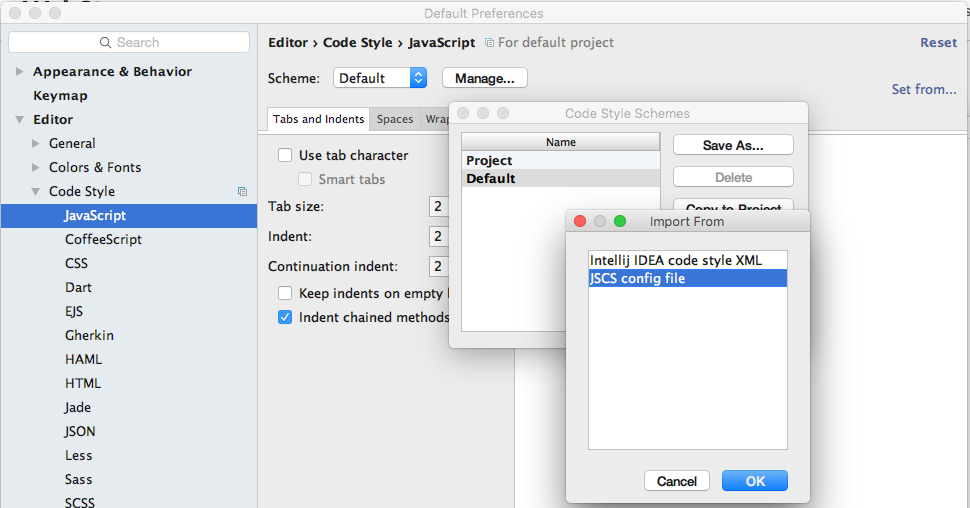 Figure 7: Import JSCS config file