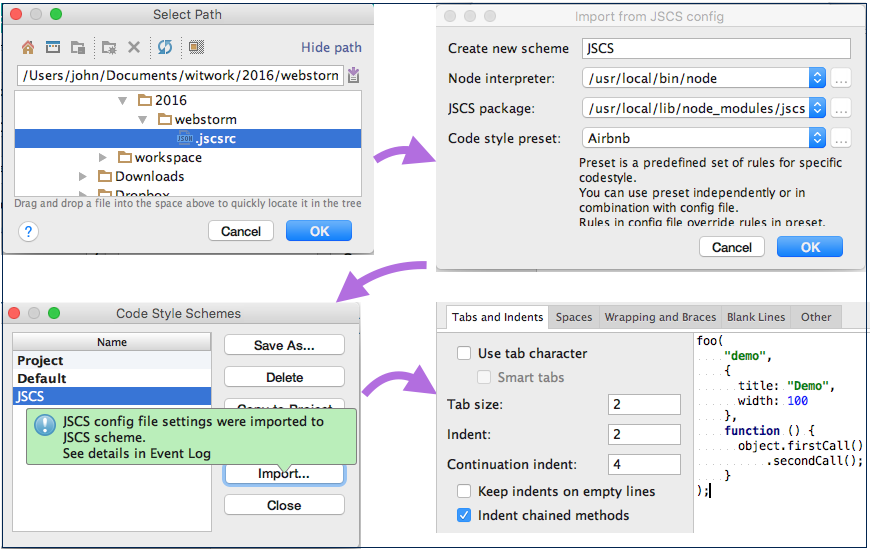 Figure 8: Import customized JSCS config file