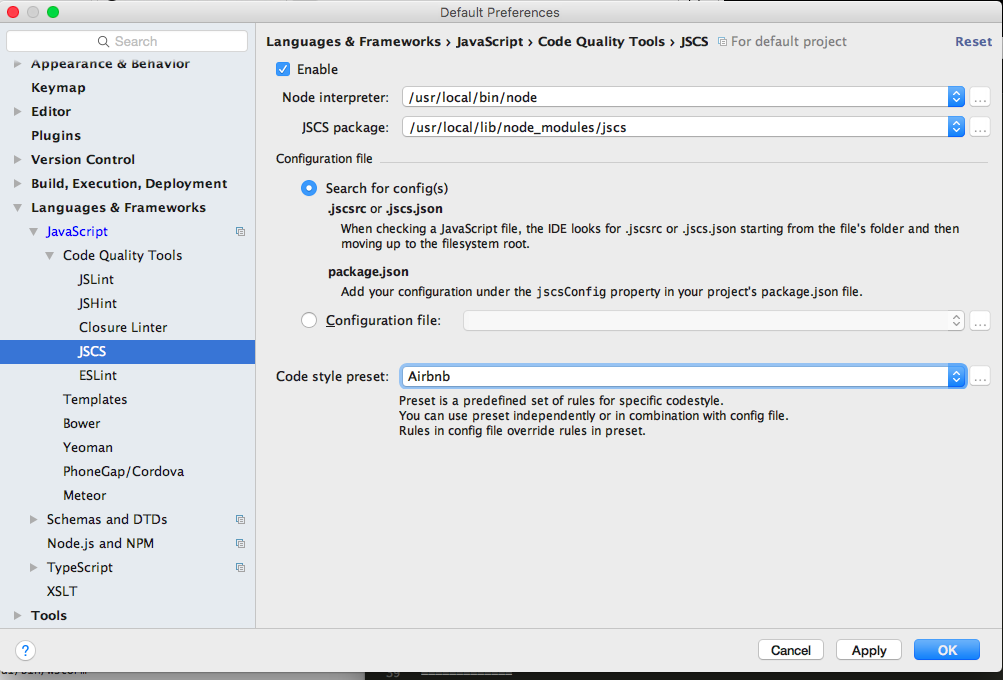 Figure 10: Enable JSCS styling