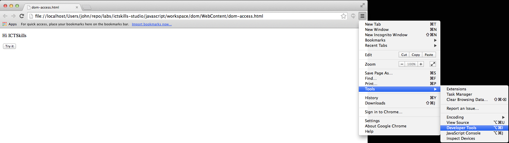 Figure 3: Launching Developer Tools