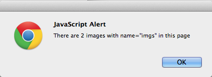 Figure 2: Using jQuery to discover number of elements matching name="imgs"