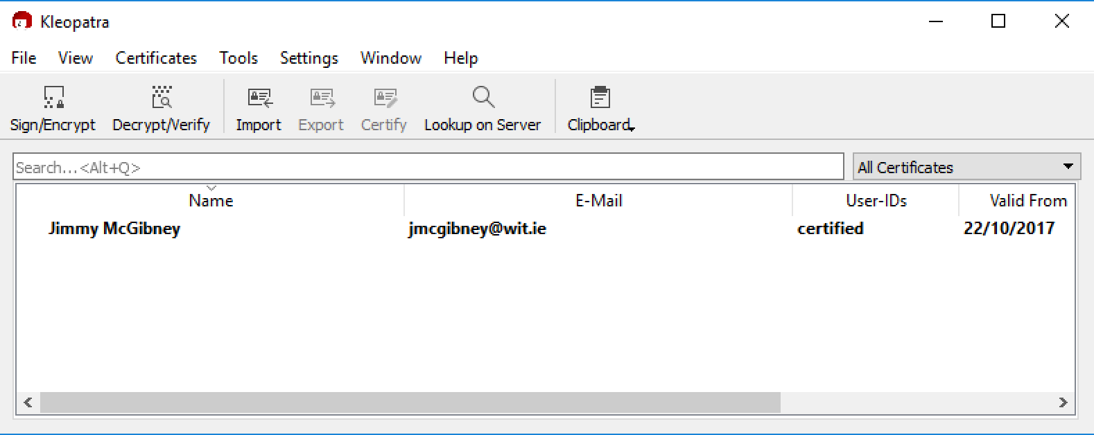 Newly created key certificate