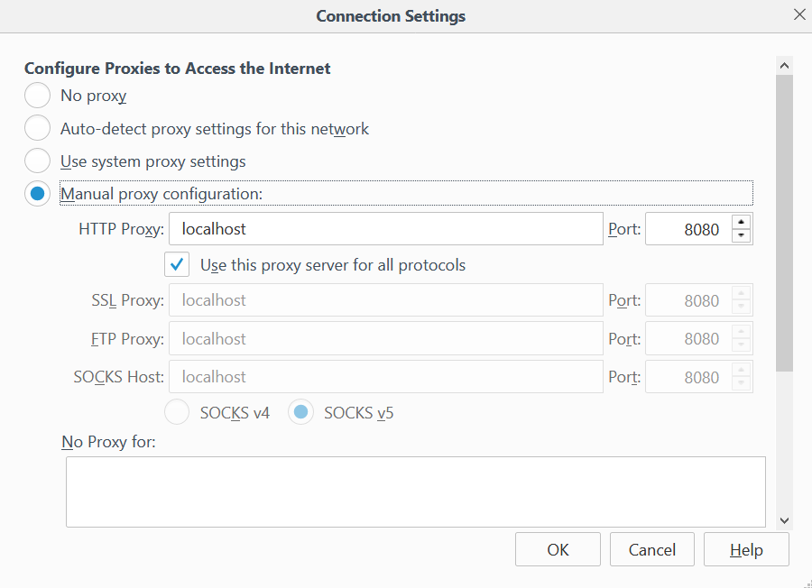 Firefox proxy config