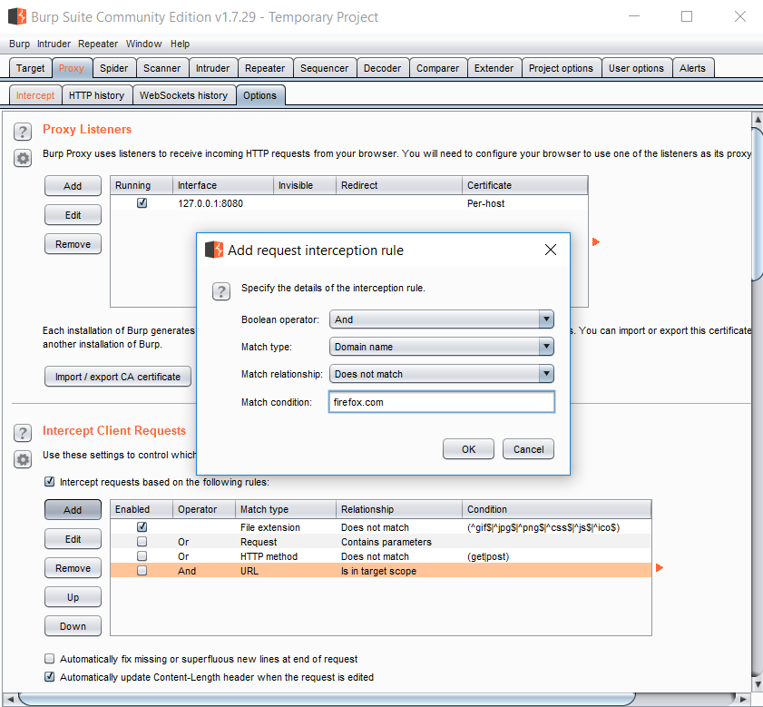 Edit intercept options