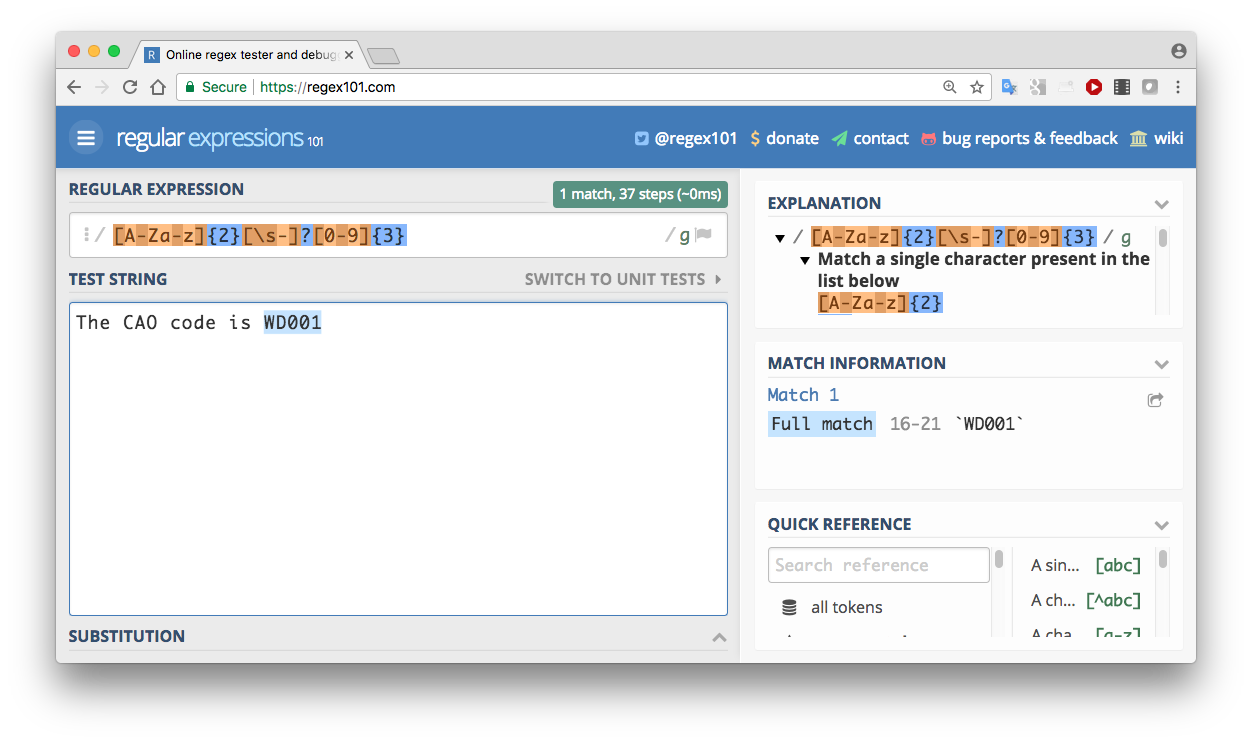 Validating a CAO code